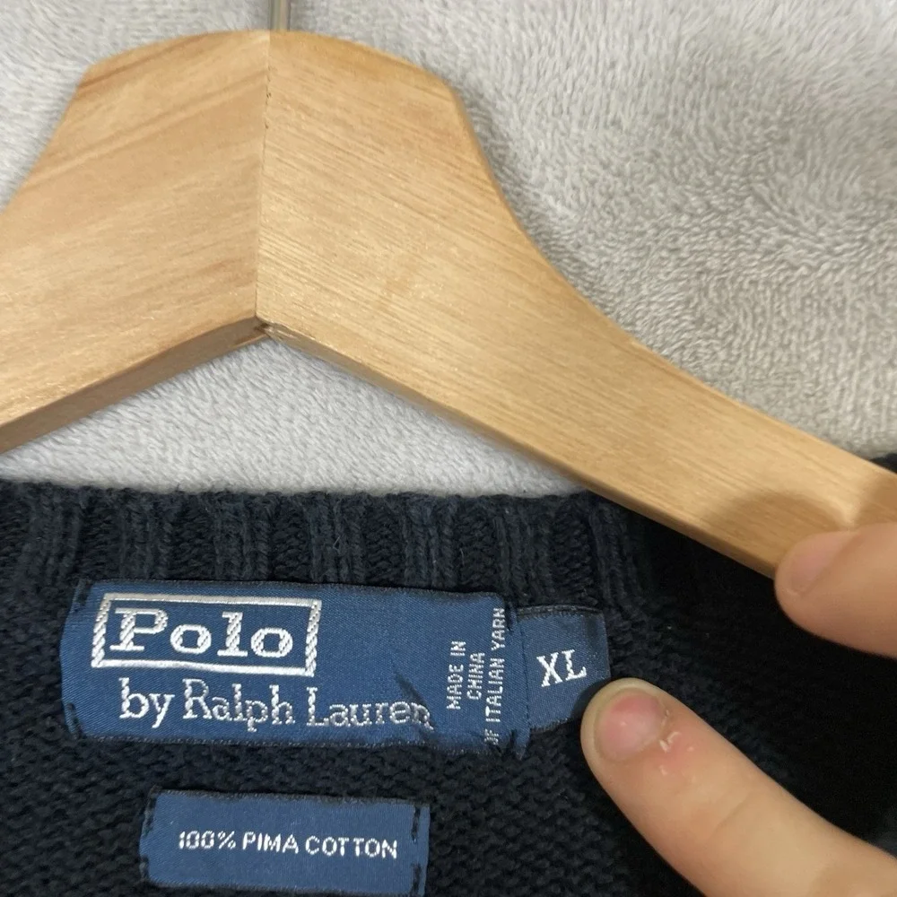 VTG Polo Ralph Lauren Sweater Mens XL Black Cotton Crewneck Knit Pullover Pony